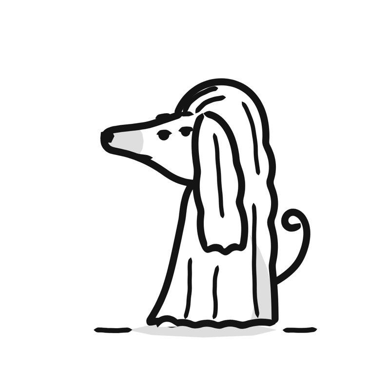Afghan Hound dog: a simple Big Heads style line drawing