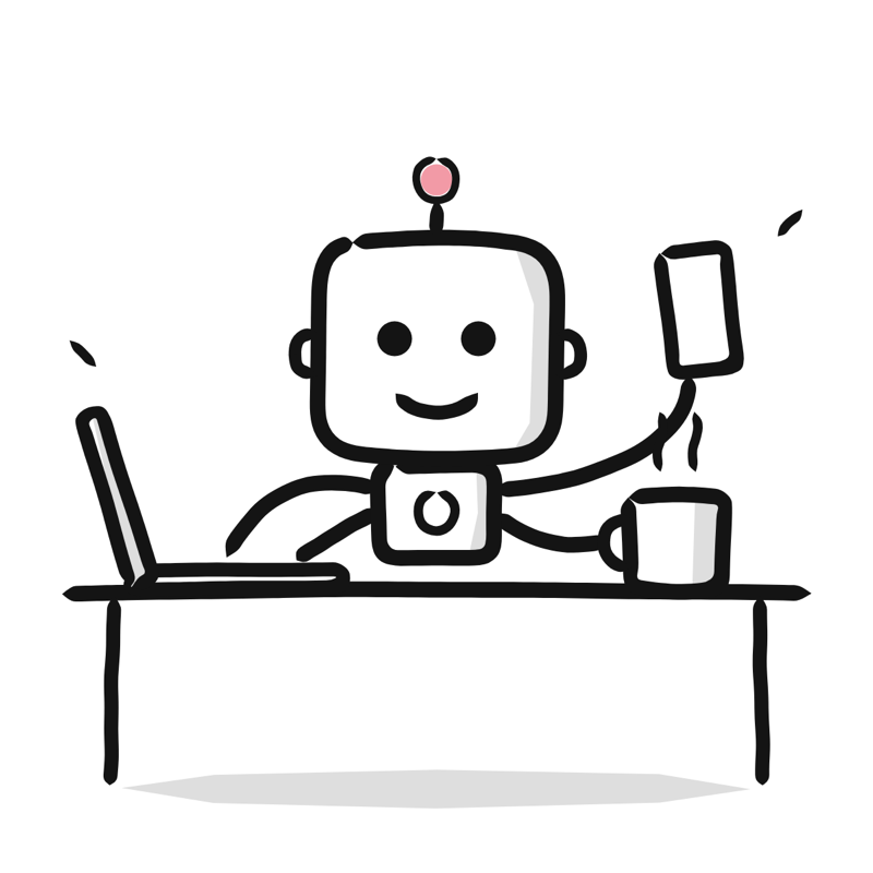 AI at work: a simple Big Heads style line drawing