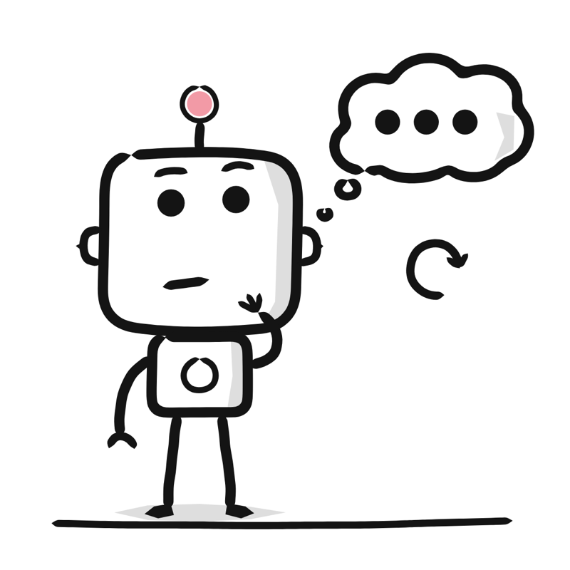 AI is thinking: a simple Big Heads style line drawing