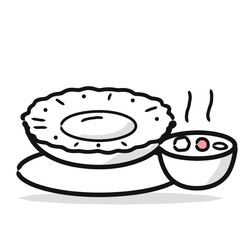 Appam and stew: a simple Big Heads style line drawing