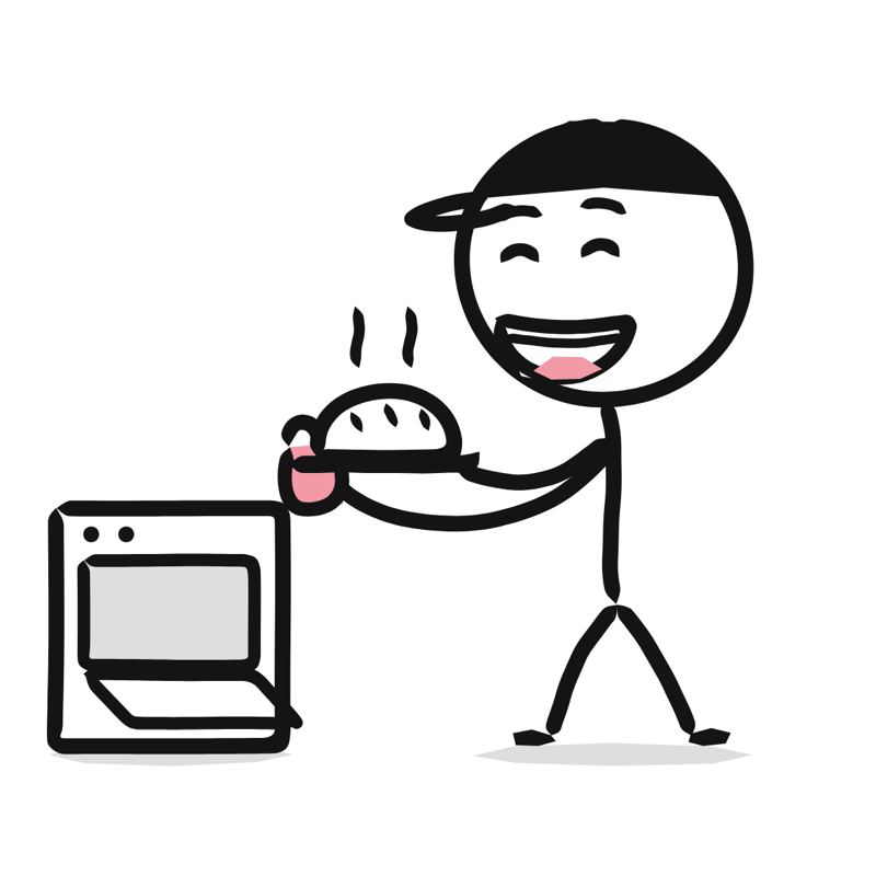 Baking: a simple Big Heads style line drawing
