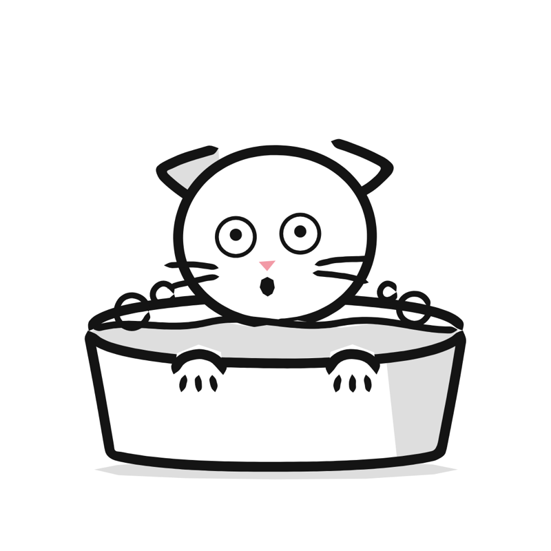 Bath time panic: a simple Big Heads style line drawing