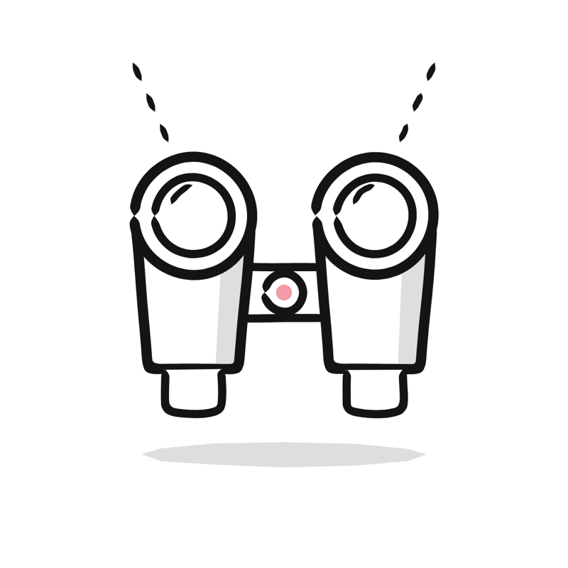 Binoculars empty state: a simple Big Heads style line drawing
