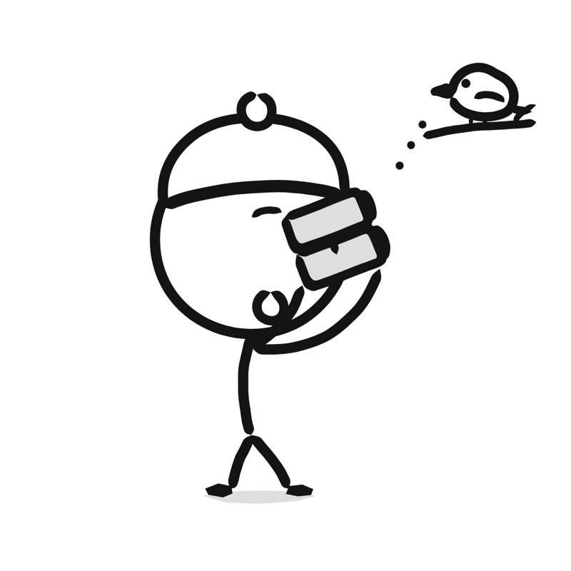 Birdwatching: a simple Big Heads style line drawing