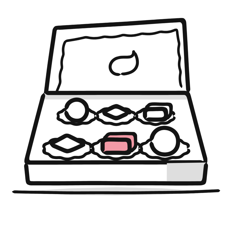 Box of sweets: a simple Big Heads style line drawing