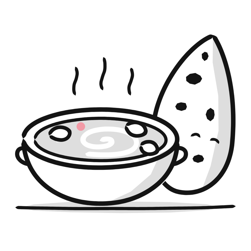 Butter chicken and naan: a simple Big Heads style line drawing
