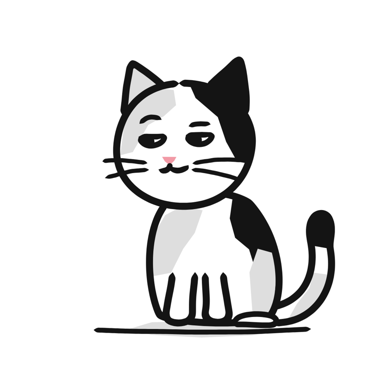Calico cat: a simple Big Heads style line drawing