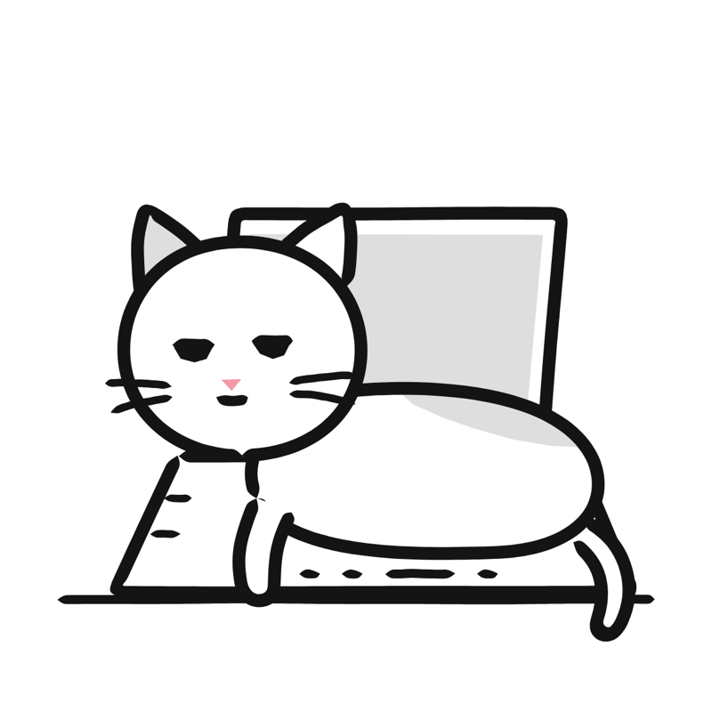 Cat on the keyboard: a simple Big Heads style line drawing