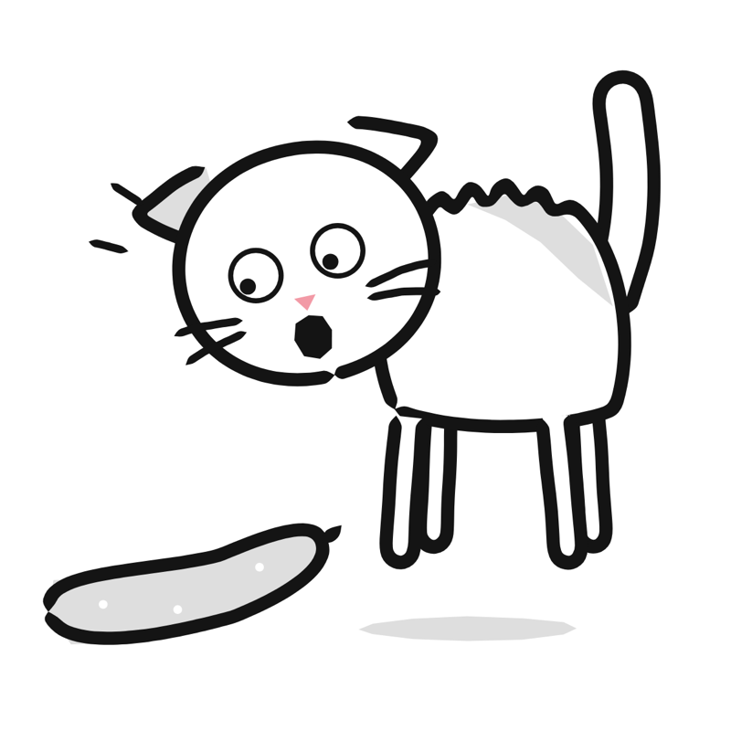 Cat vs cucumber: a simple Big Heads style line drawing