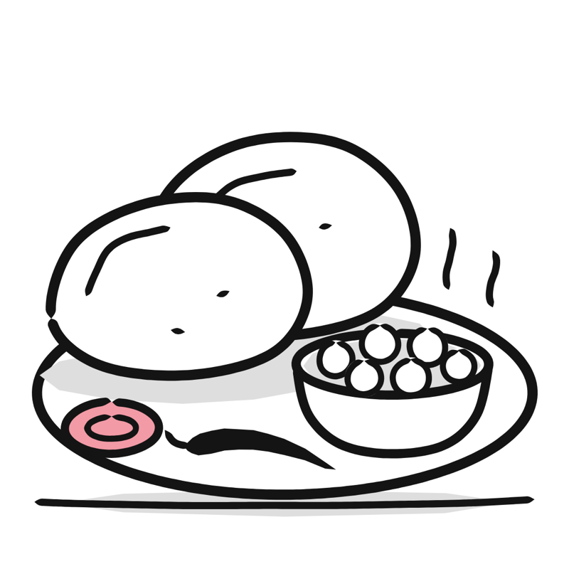 Chole bhature: a simple Big Heads style line drawing