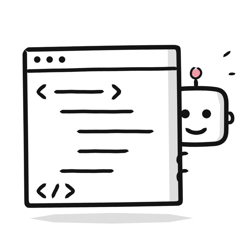 Code assistant: a simple Big Heads style line drawing