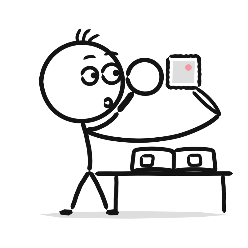 Collecting stamps: a simple Big Heads style line drawing