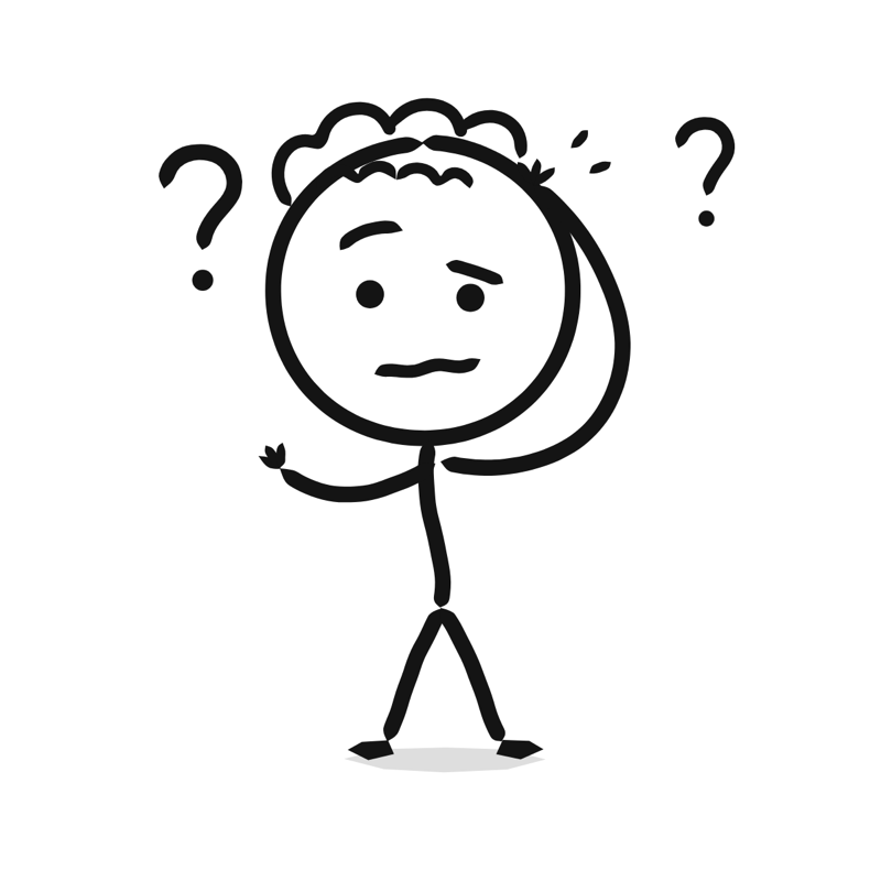 Confusion: a simple Big Heads style line drawing