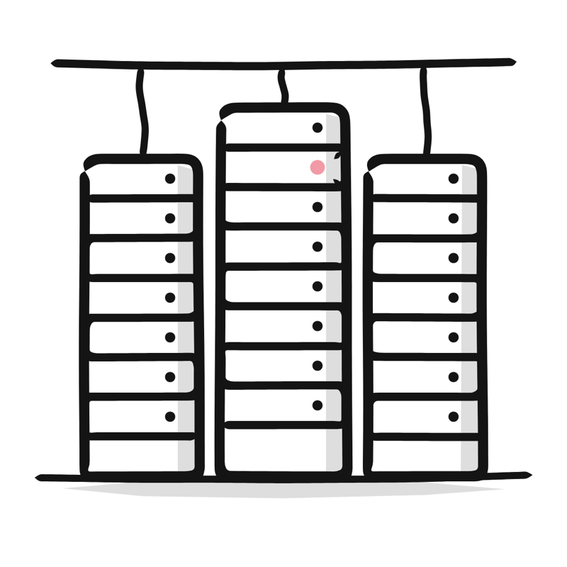 Data centre: a simple Big Heads style line drawing