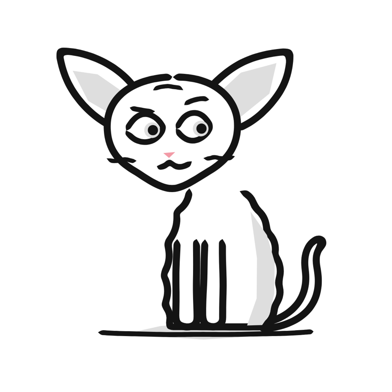 Devon Rex cat: a simple Big Heads style line drawing
