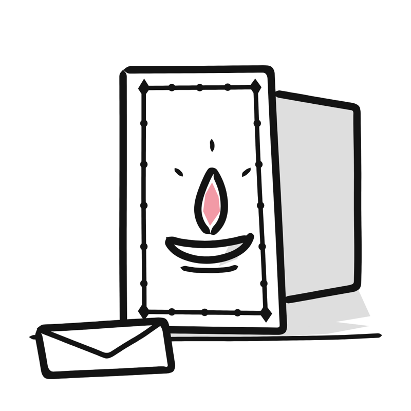 Diwali greeting card: a simple Big Heads style line drawing