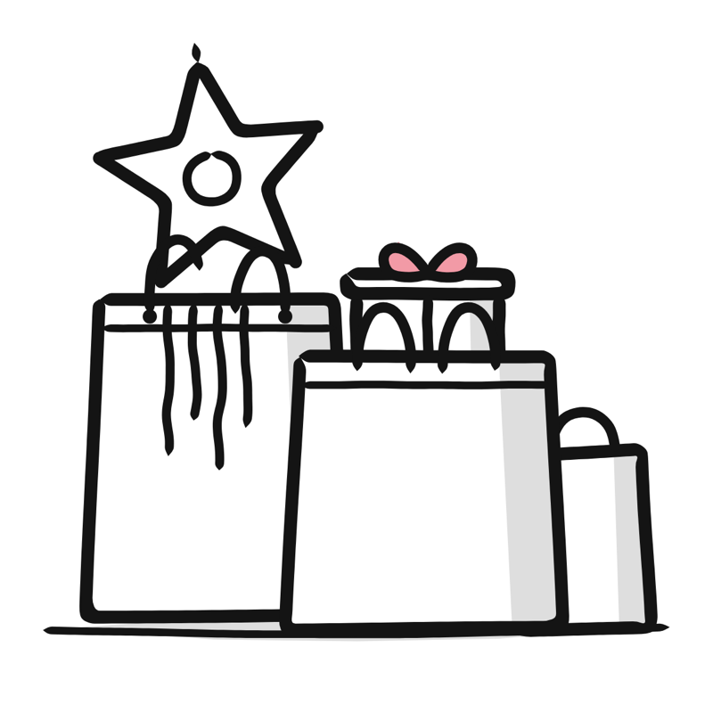 Diwali shopping: a simple Big Heads style line drawing