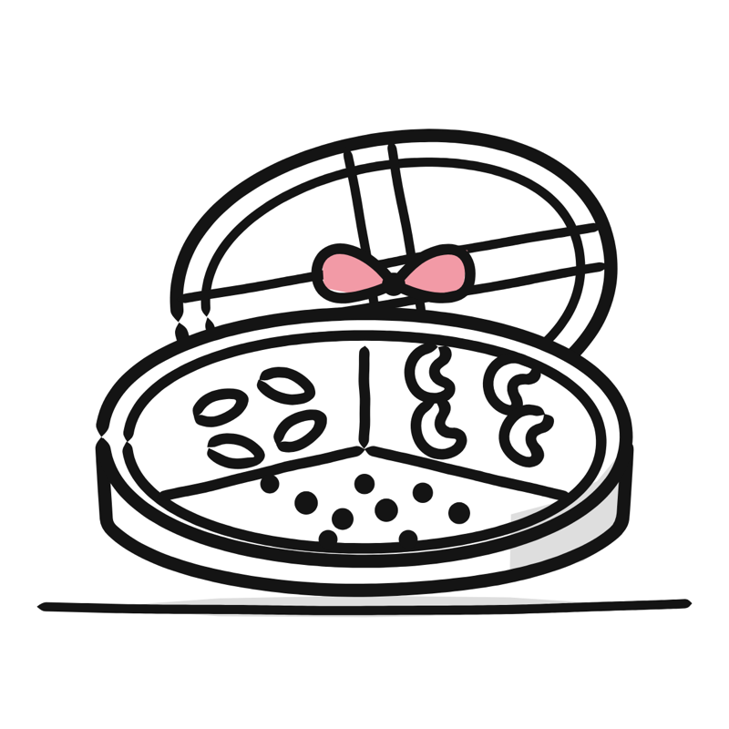 Dry fruit box: a simple Big Heads style line drawing