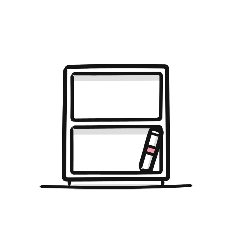 Empty bookshelf empty state: a simple Big Heads style line drawing