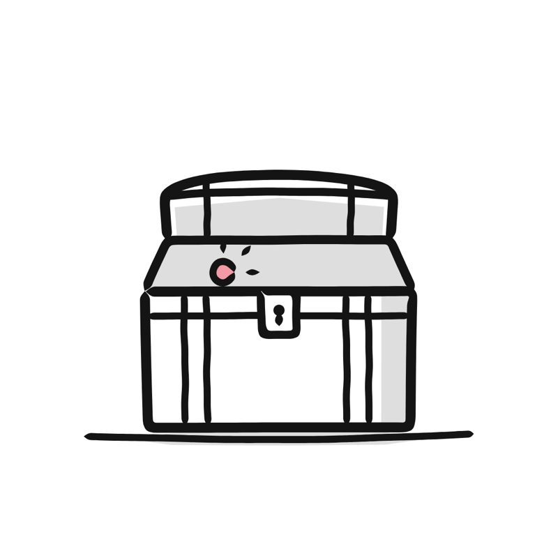 Empty treasure chest empty state: a simple Big Heads style line drawing
