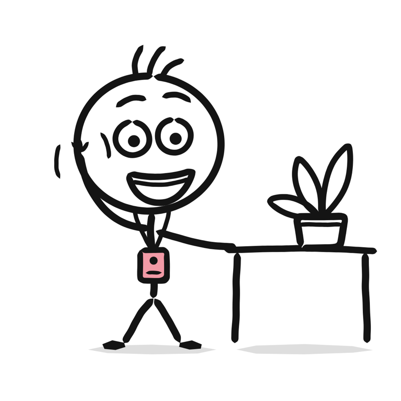 First day at work: a simple Big Heads style line drawing