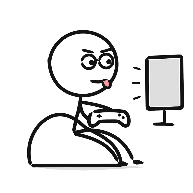 Gaming: a simple Big Heads style line drawing