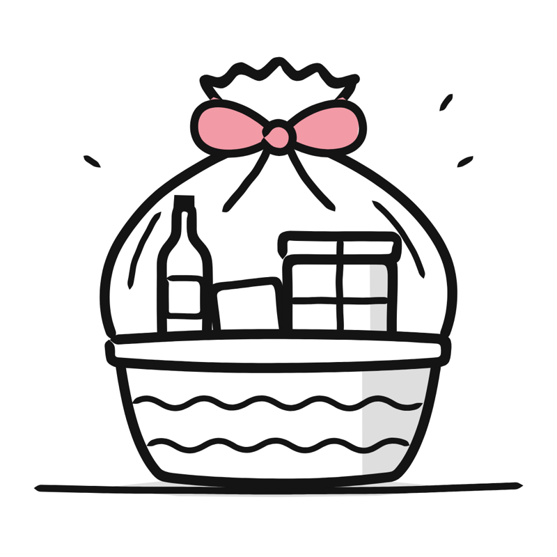 Gift hamper: a simple Big Heads style line drawing