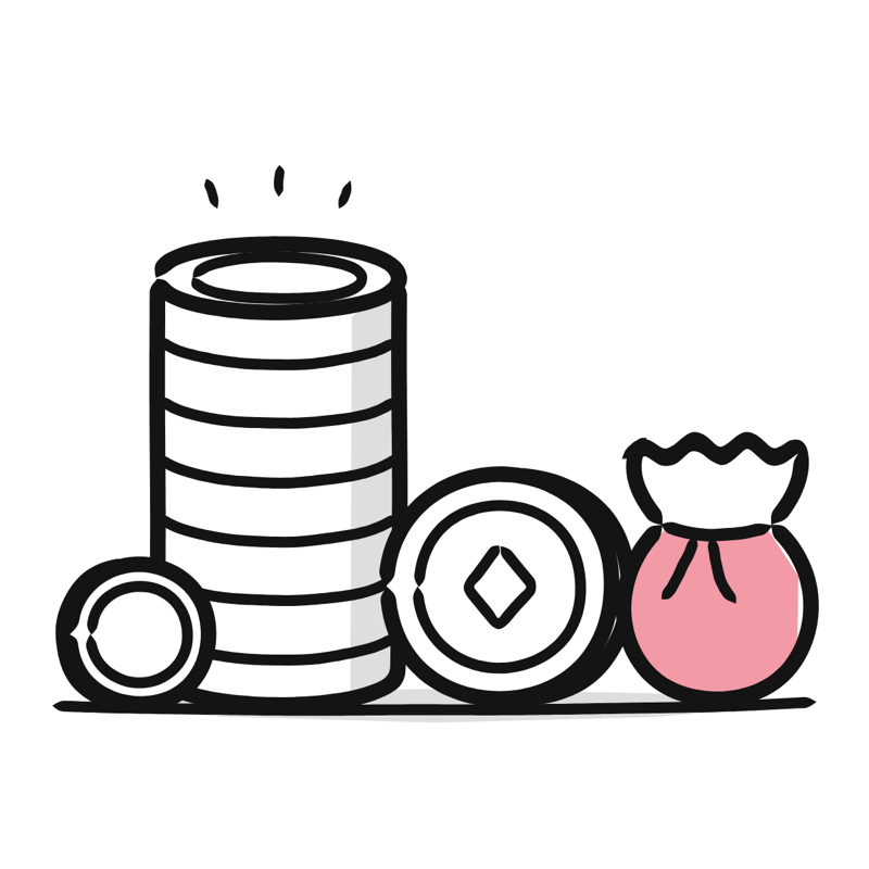 Gold coins: a simple Big Heads style line drawing