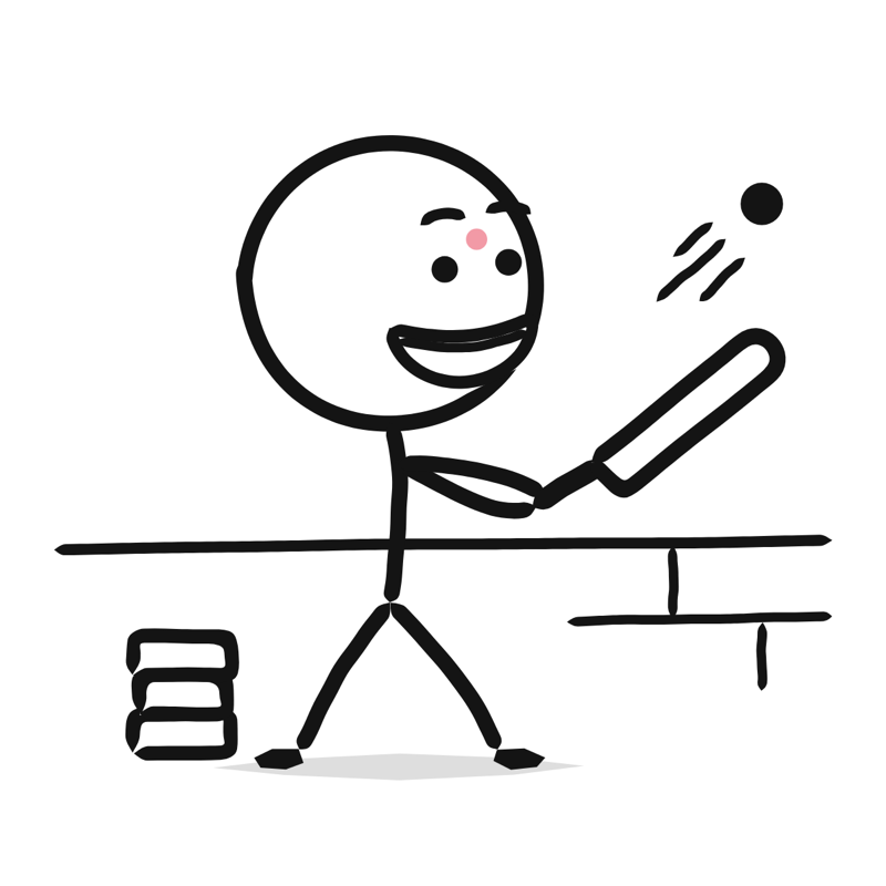Gully cricket: a simple Big Heads style line drawing