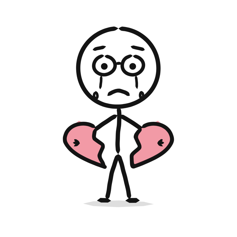Heartbreak: a simple Big Heads style line drawing