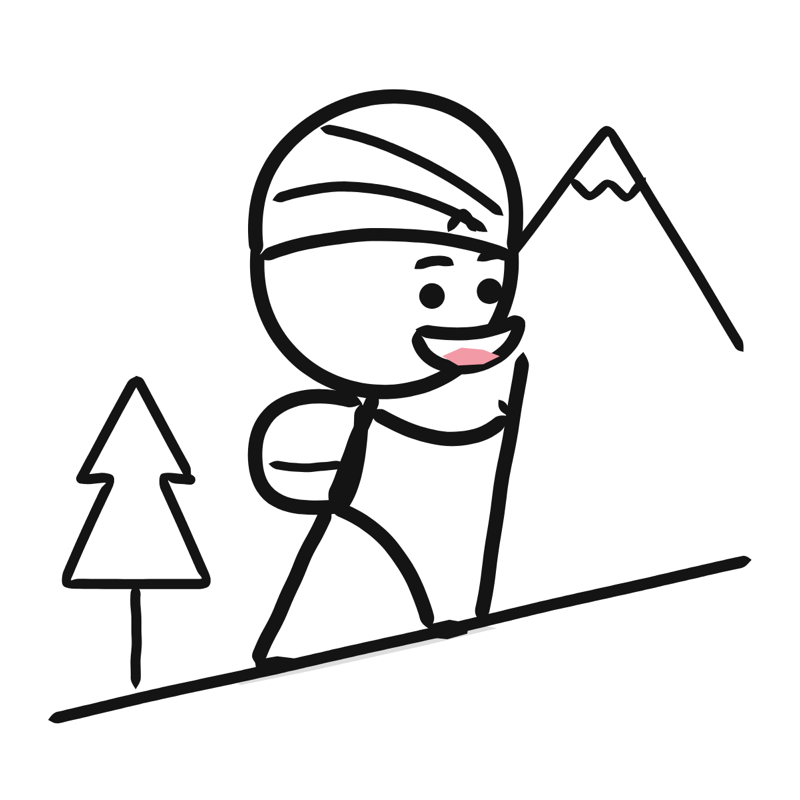 Hiking: a simple Big Heads style line drawing