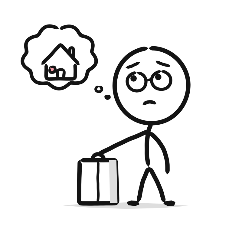 Homesick: a simple Big Heads style line drawing