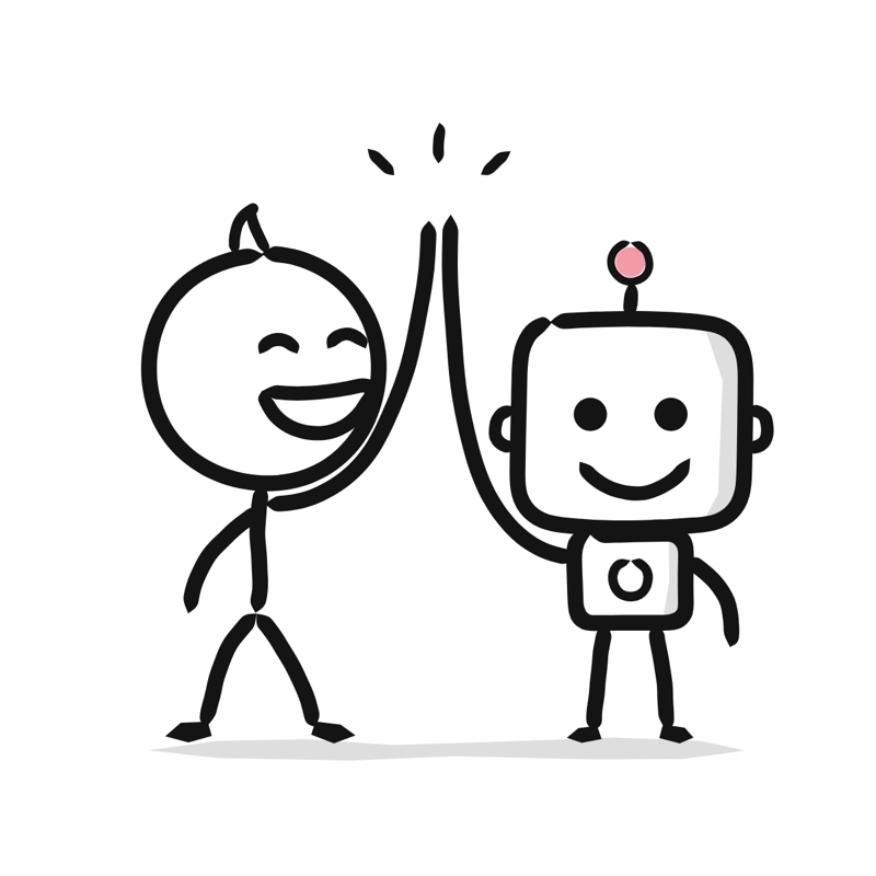Human and AI: a simple Big Heads style line drawing