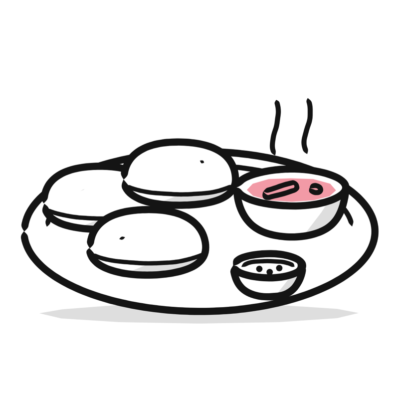 Idli sambar: a simple Big Heads style line drawing