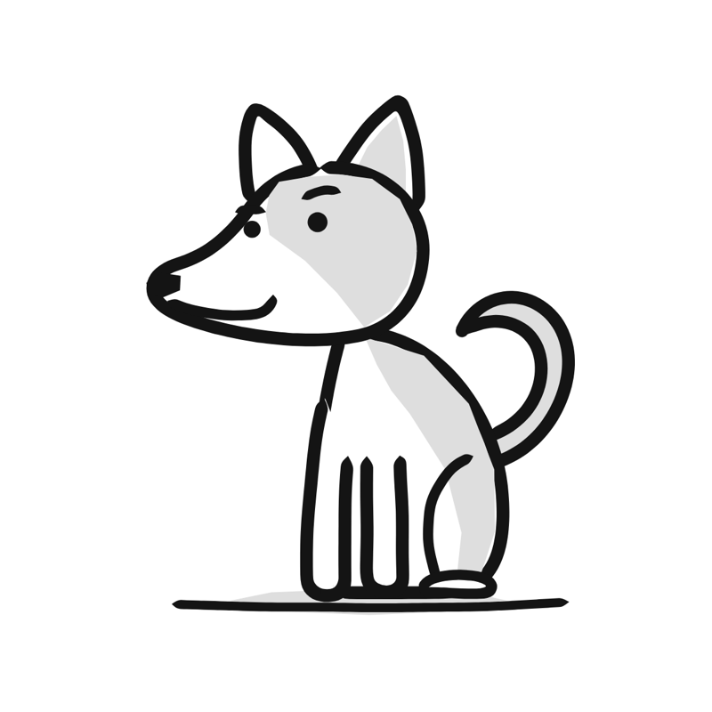 Indian pariah dog: a simple Big Heads style line drawing