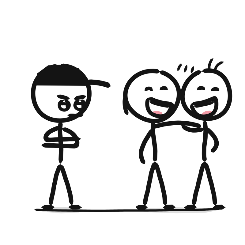 Jealousy: a simple Big Heads style line drawing
