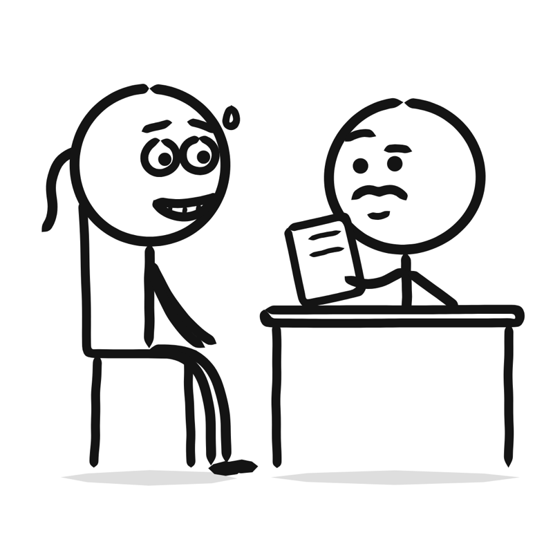 Job interview: a simple Big Heads style line drawing