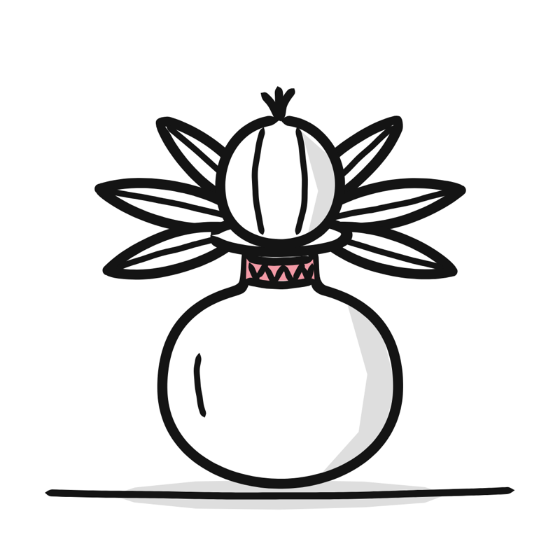 Kalash with coconut: a simple Big Heads style line drawing
