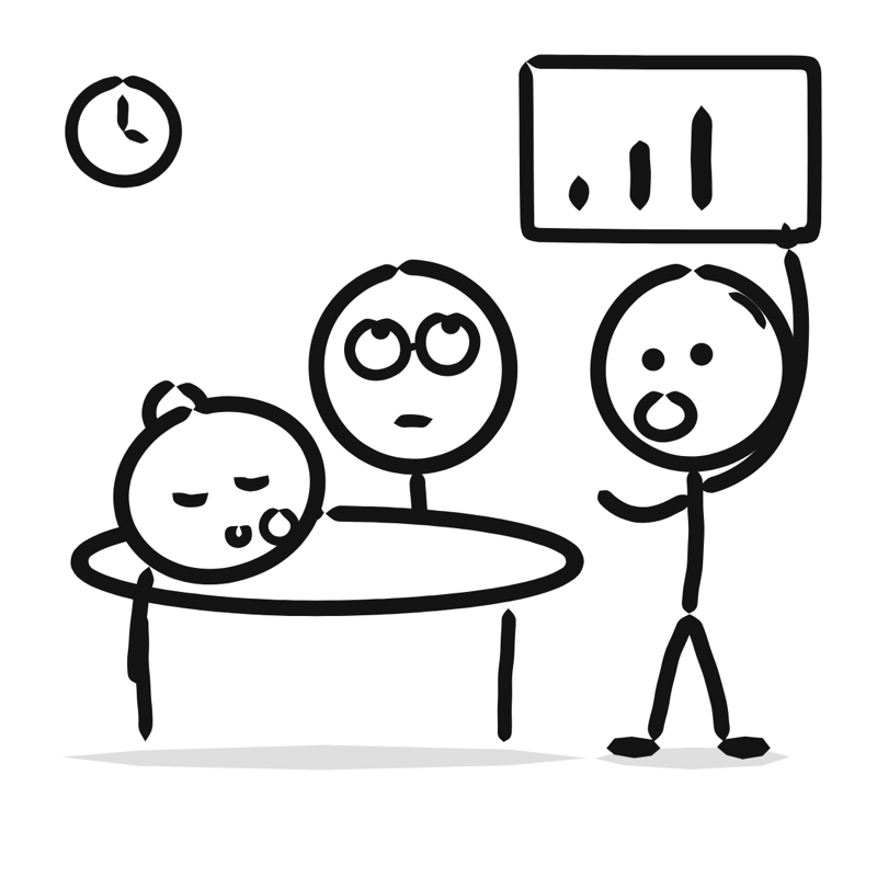Long meeting: a simple Big Heads style line drawing