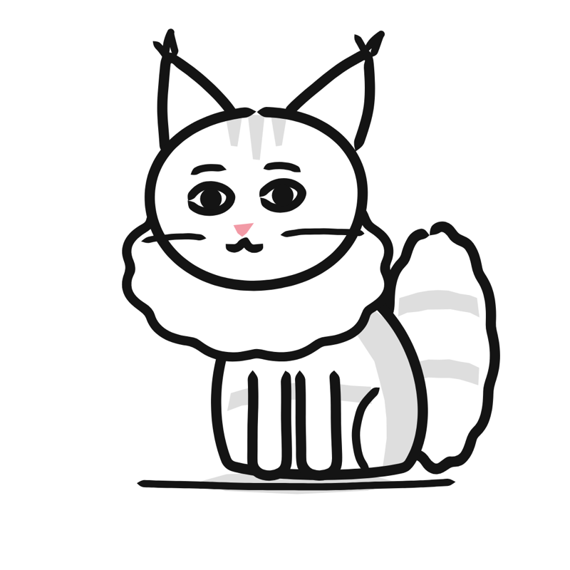 Maine Coon cat: a simple Big Heads style line drawing