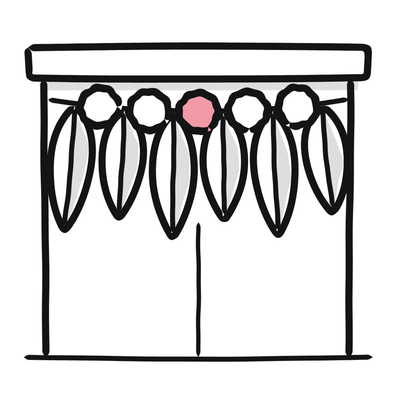 Mango leaf toran: a simple Big Heads style line drawing