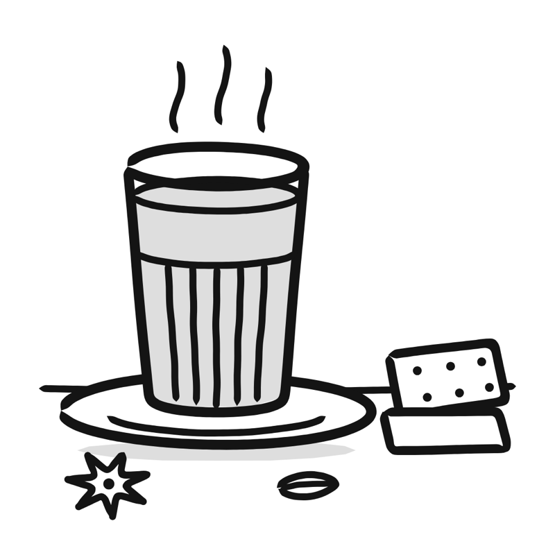 Masala chai: a simple Big Heads style line drawing
