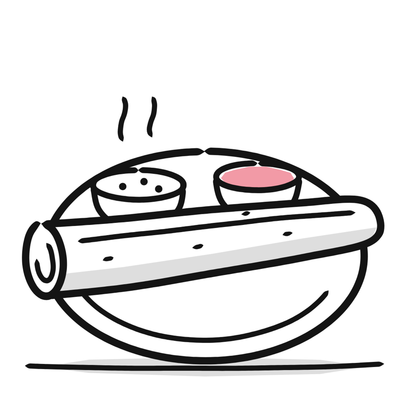 Masala dosa: a simple Big Heads style line drawing