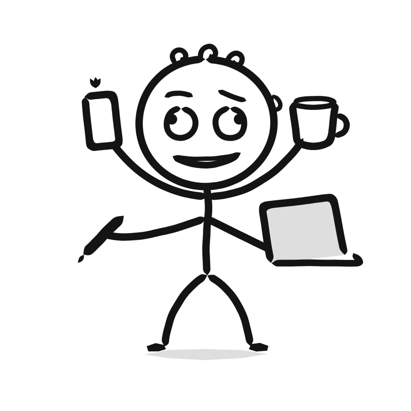 Multitasking: a simple Big Heads style line drawing