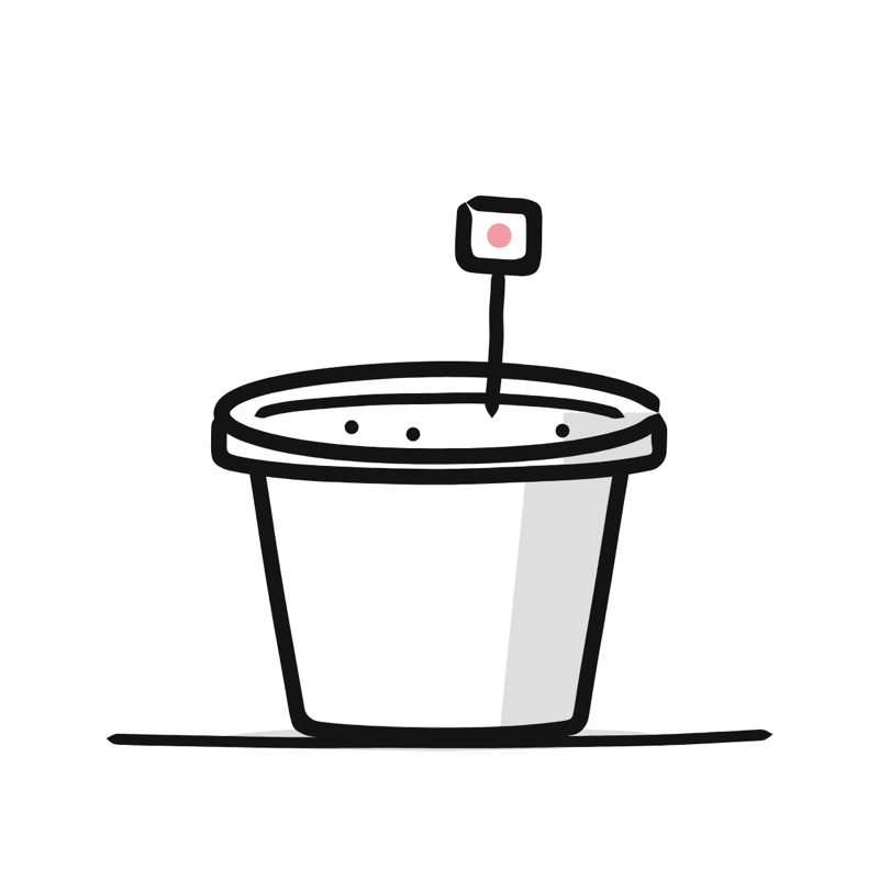 Nothing planted yet empty state: a simple Big Heads style line drawing