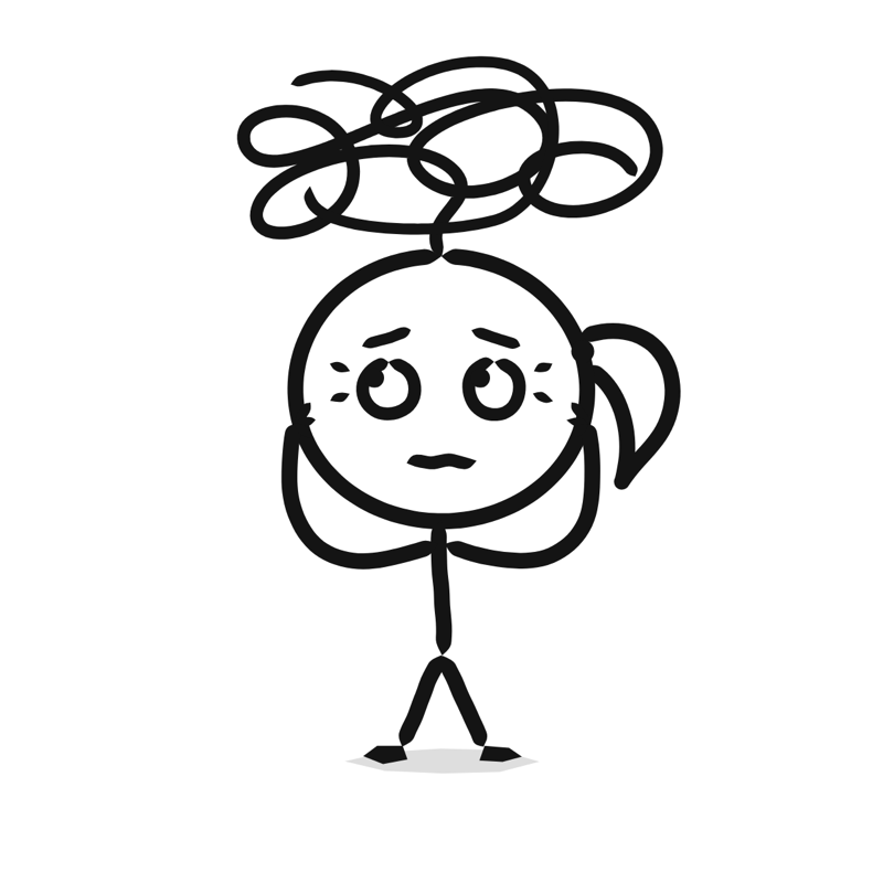 Overthinking: a simple Big Heads style line drawing