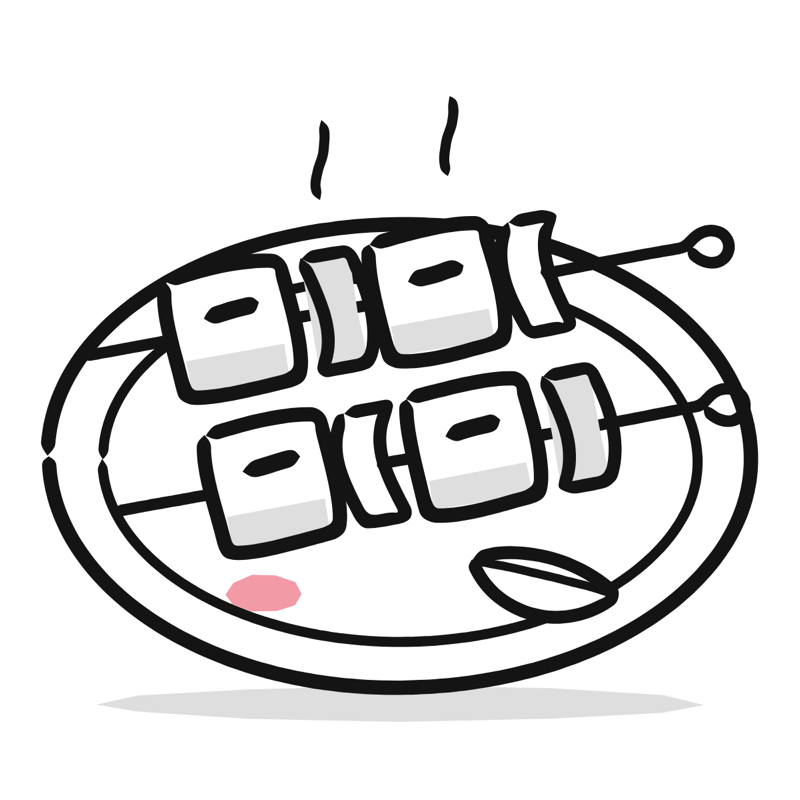 Paneer tikka: a simple Big Heads style line drawing