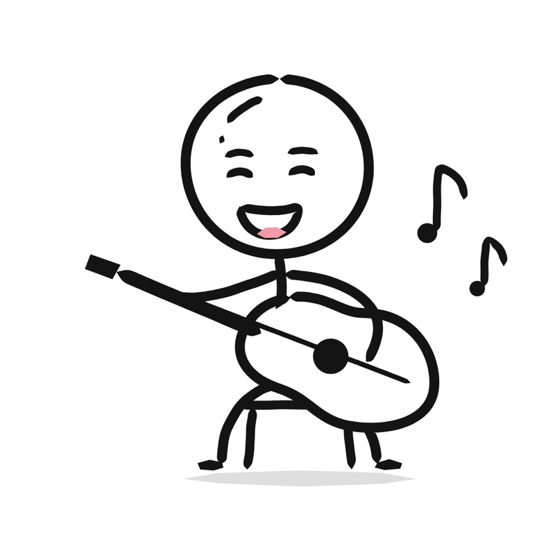 Playing guitar: a simple Big Heads style line drawing