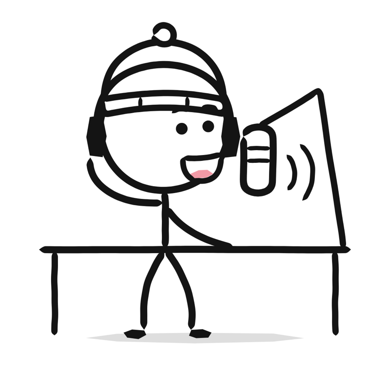 Podcasting: a simple Big Heads style line drawing