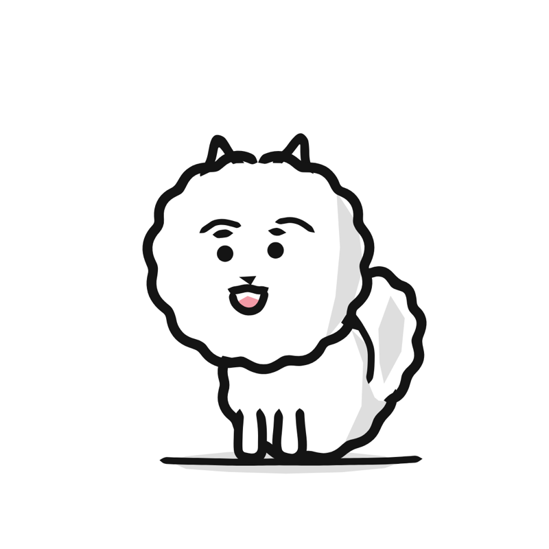 Pomeranian dog: a simple Big Heads style line drawing